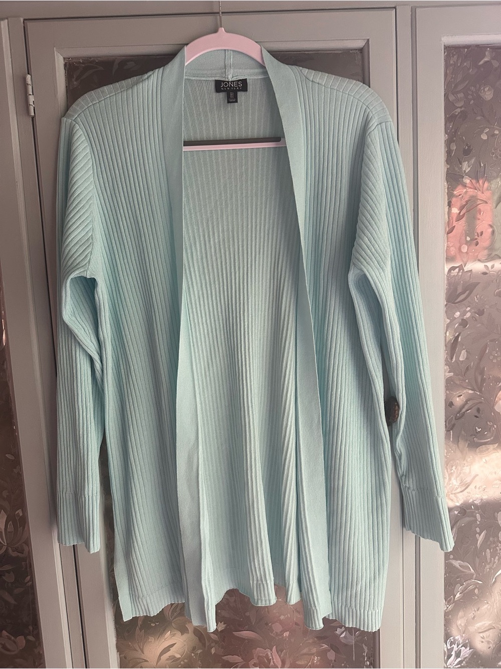 Jones New York Pastel Aqua Ribbed Open-Front Cardigan
